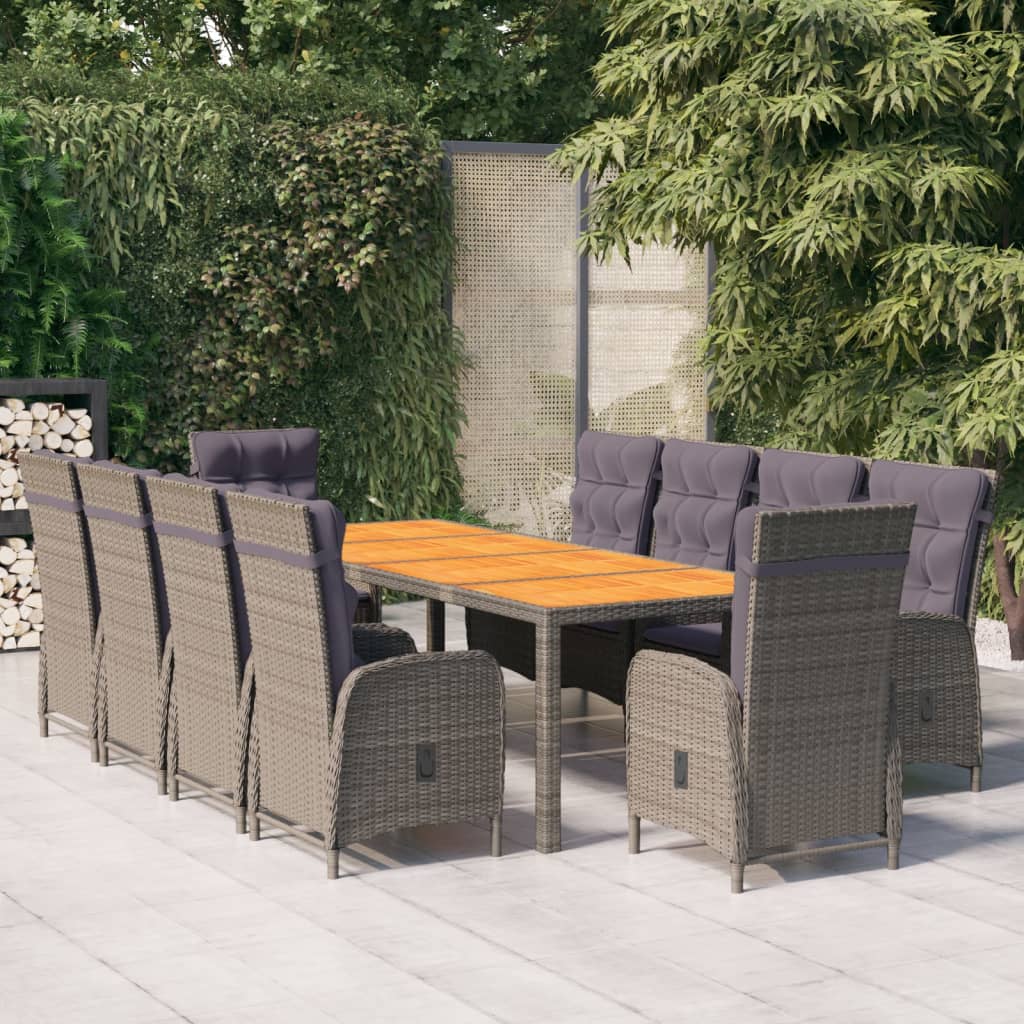 Mobilier à dîner de jardin 11 pcs Résine tressée Gris