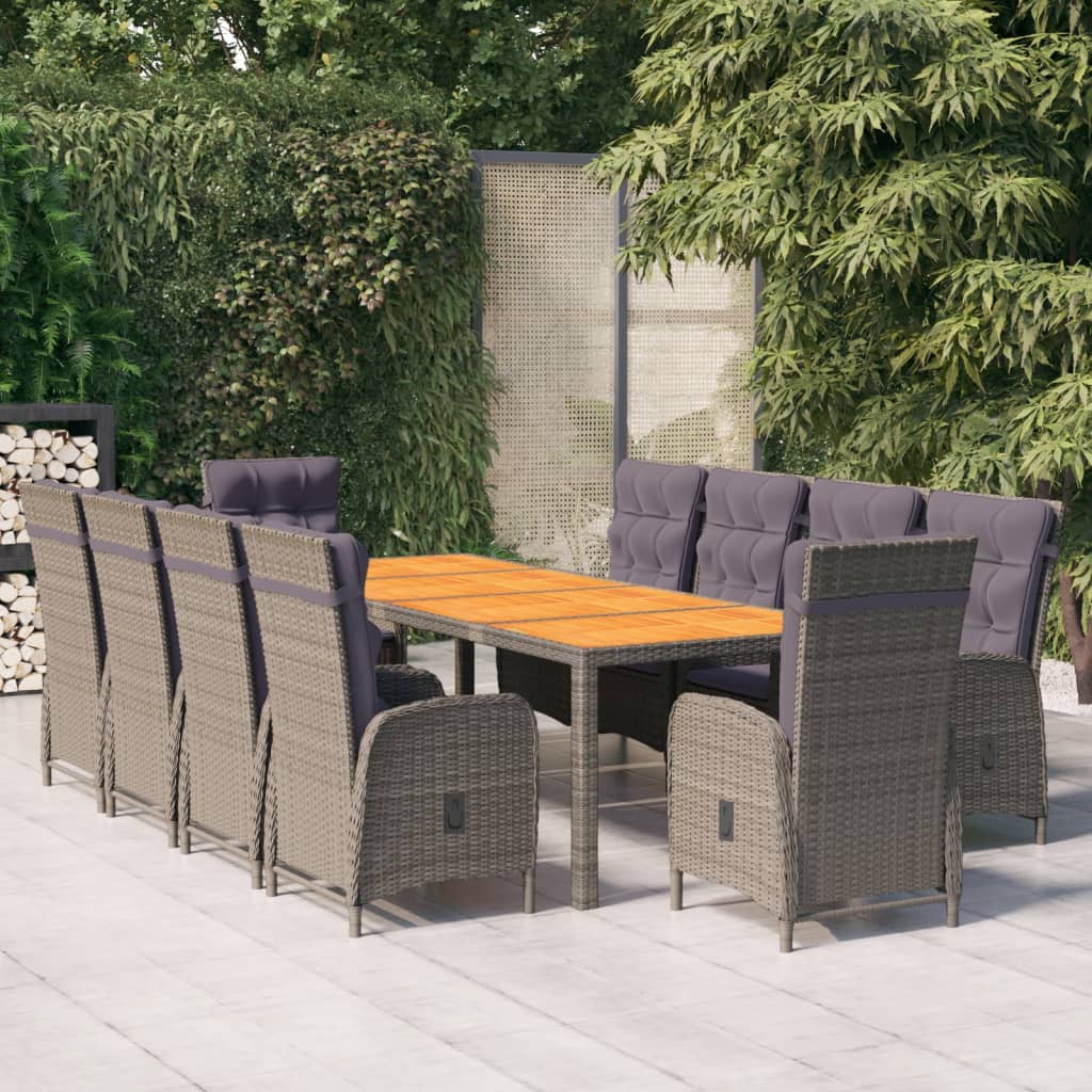 vidaXL 11-tlg. Garten-Essgruppe Poly Rattan Grau