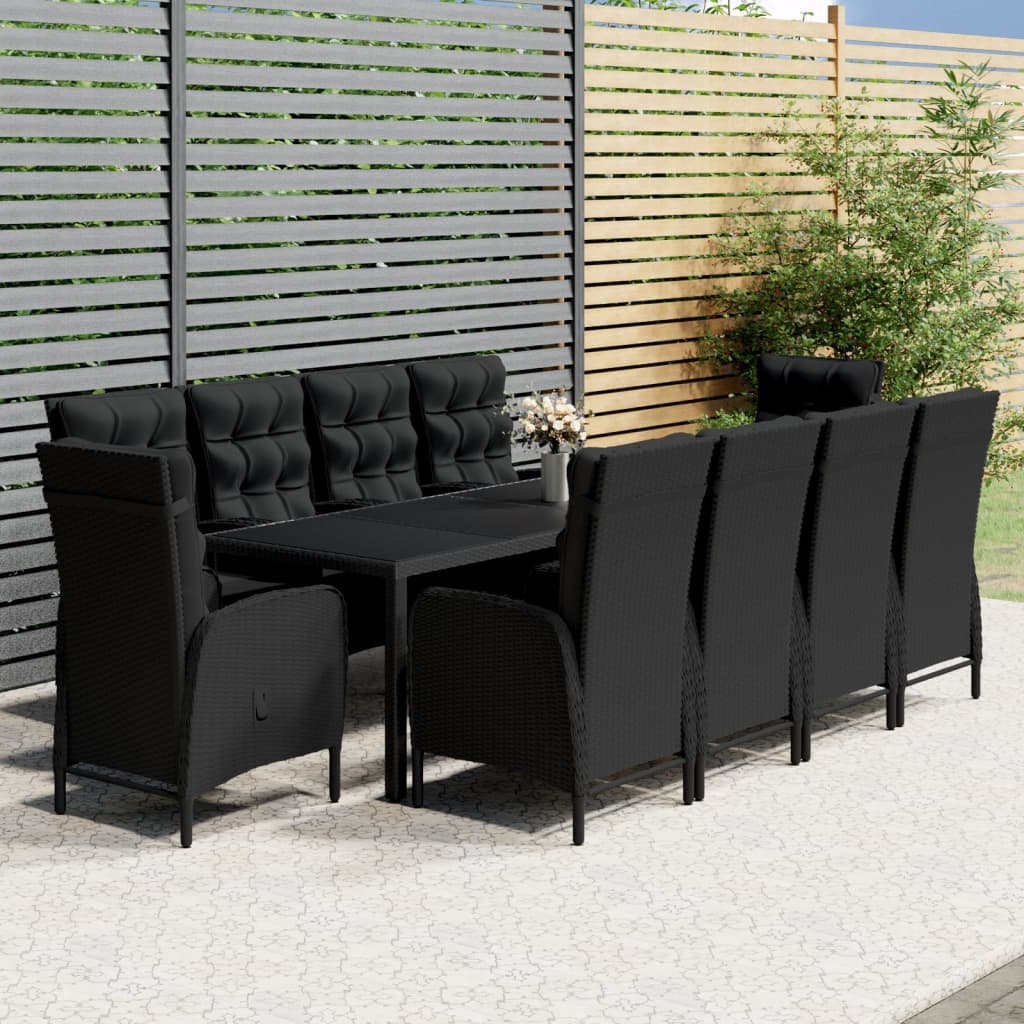 vidaXL 11-tlg. Garten-Essgruppe Poly Rattan Schwarz