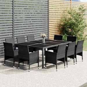 Vrtna jedilna garnitura 11-delna poli ratan siva