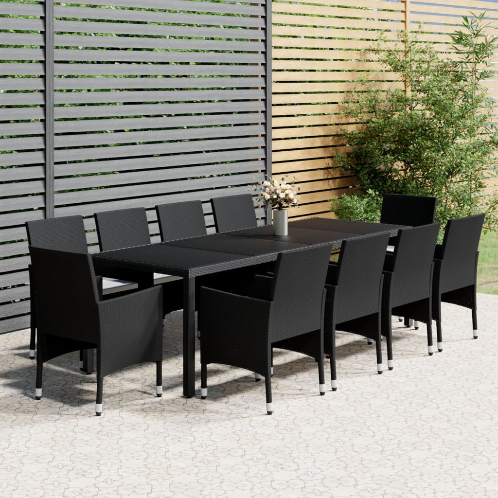 Set mobilier de grădină, 11 piese, negru, poliratan