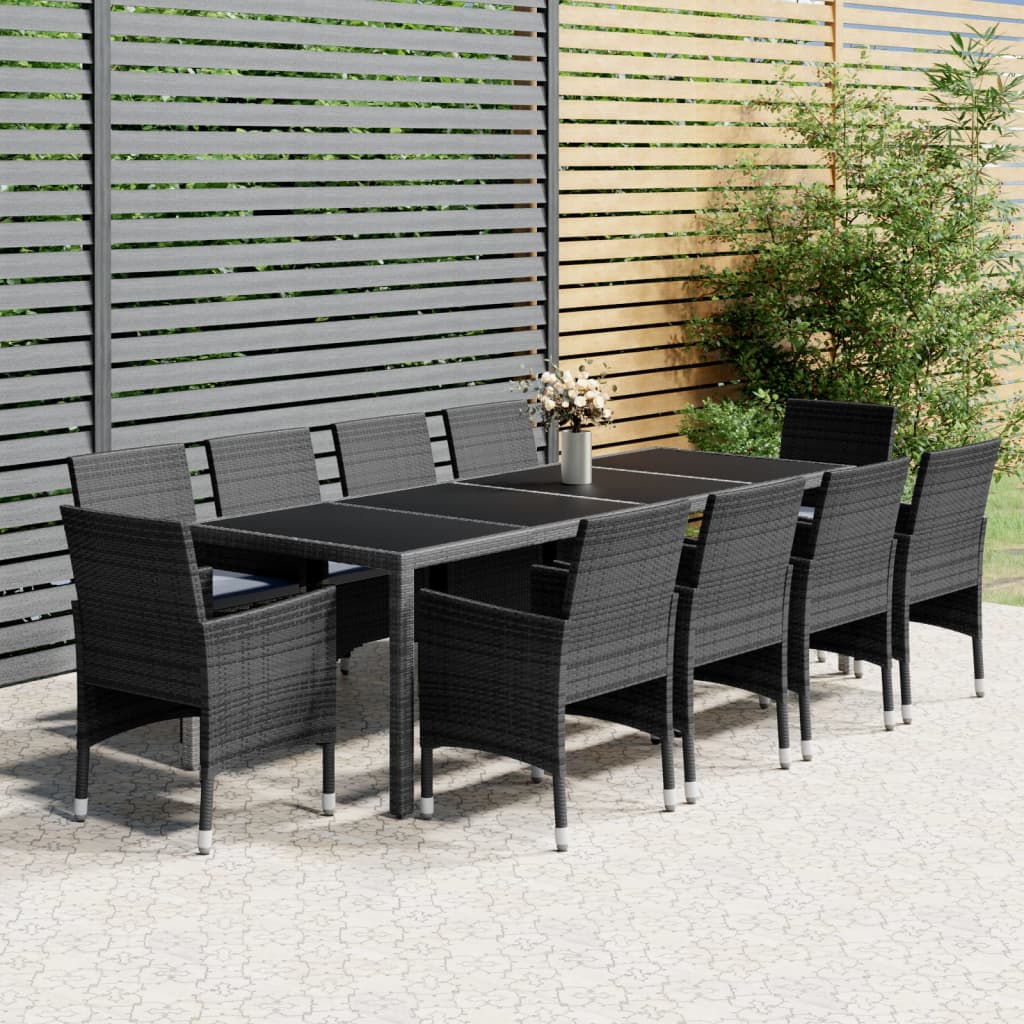 vidaXL 11-tlg. Garten-Essgruppe Poly Rattan Grau