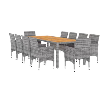 vidaXL 11-tlg. Garten-Essgruppe Poly Rattan Grau