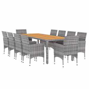 vidaXL 11-tlg. Garten-Essgruppe Poly Rattan Grau