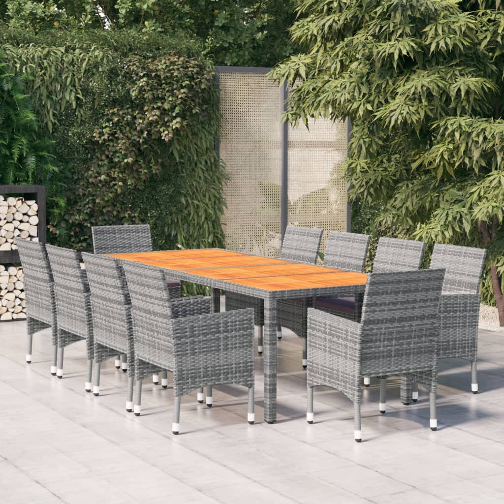 vidaXL 11-tlg. Garten-Essgruppe Poly Rattan Grau