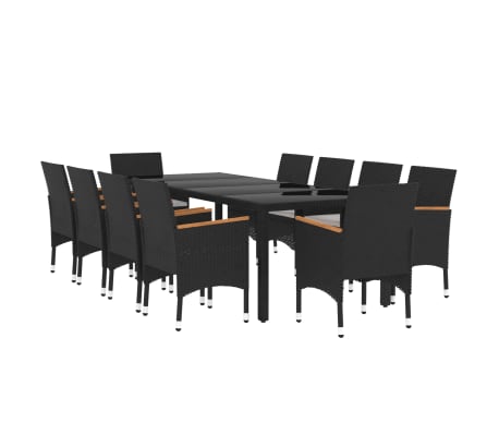 vidaXL 11d&iacute;ln&yacute; zahradn&iacute; j&iacute;deln&iacute; set polyratan čern&yacute;