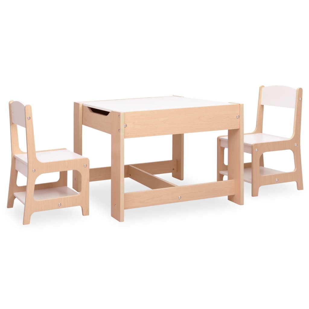 Tavolo rotondo per bambini, due sgabelli TOBIAS - legno massello in pino  naturale bianco - Ø55 x H43CM