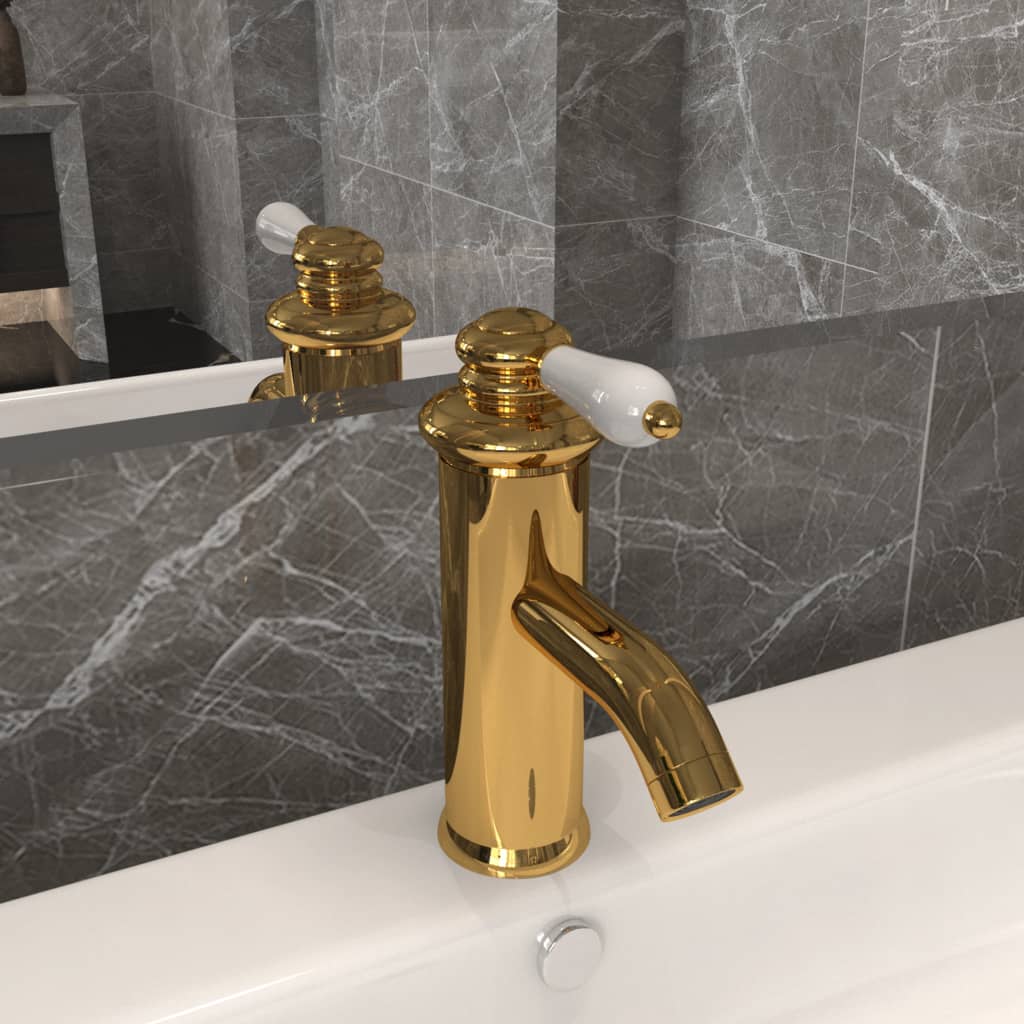 vidaXL vandhane til badeværelseshåndvask 130x180 mm guldfarvet