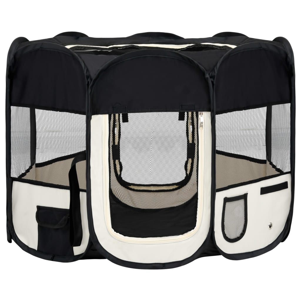 Image of vidaXL Foldable Dog Playpen with Carrying Bag Black 90x90x58 cm