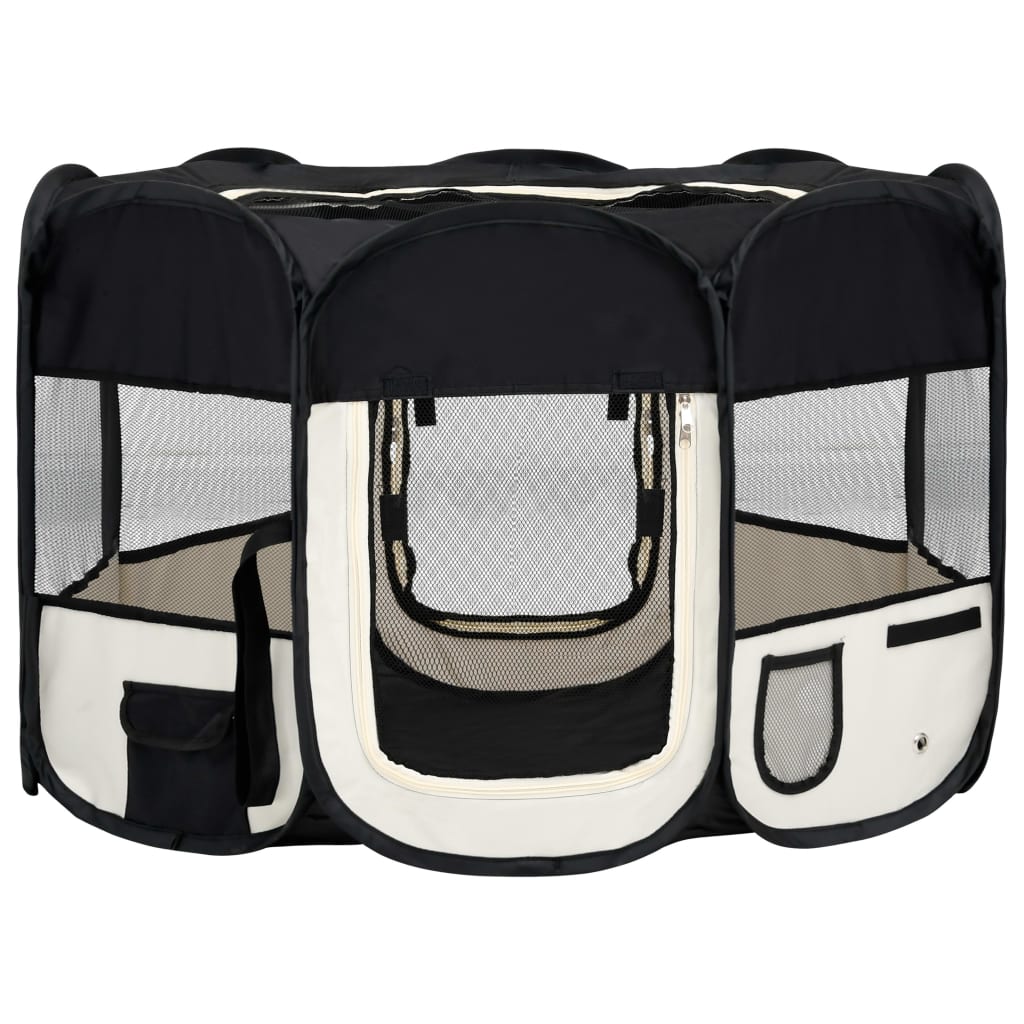 Image of vidaXL Foldable Dog Playpen with Carrying Bag Black 110x110x58 cm