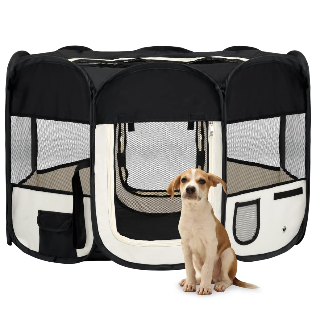 #2 - vidaXL foldbar hundegård med bæretaske 110x110x58 cm sort