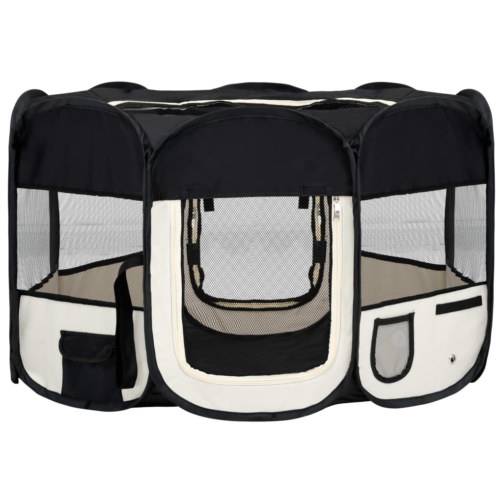 Image of vidaXL Foldable Dog Playpen with Carrying Bag Black 125x125x61 cm