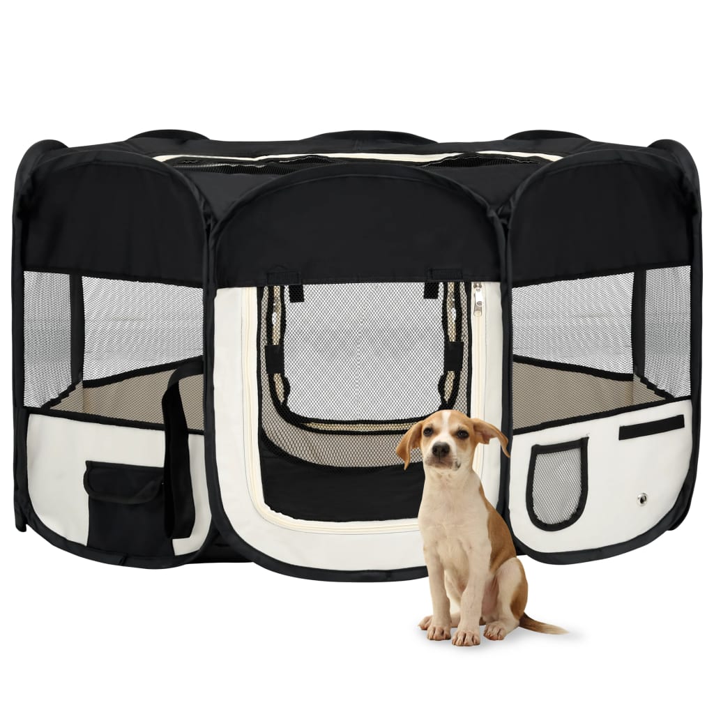 vidaXL Țarc de câini pliabil cu sac de transport, negru, 145x145x61 cm vidaxl.ro