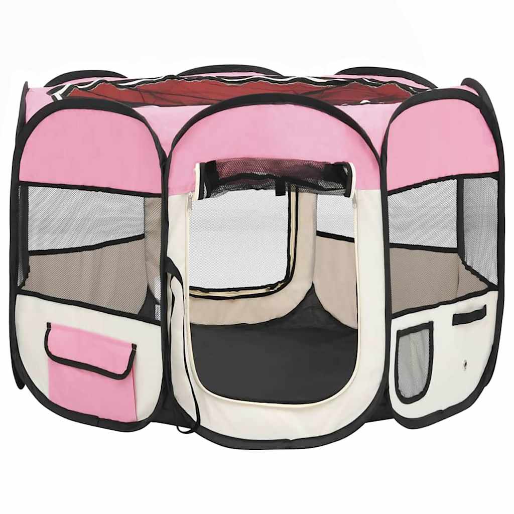 vidaXL Țarc joacă pliabil câini cu sac de transport roz 90x90x58 cm