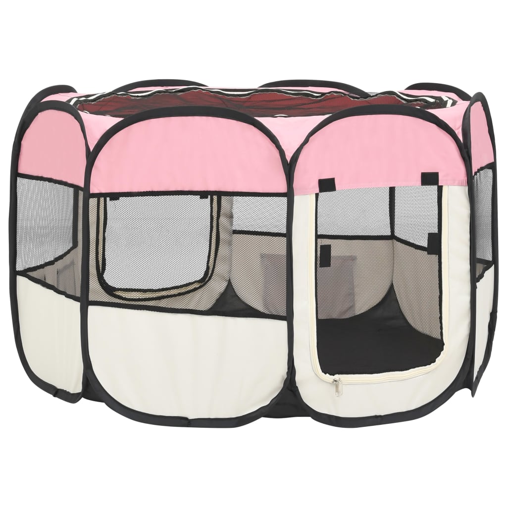 Parc pliable rose pour chien avec sac de transport - 90x90x58 cm