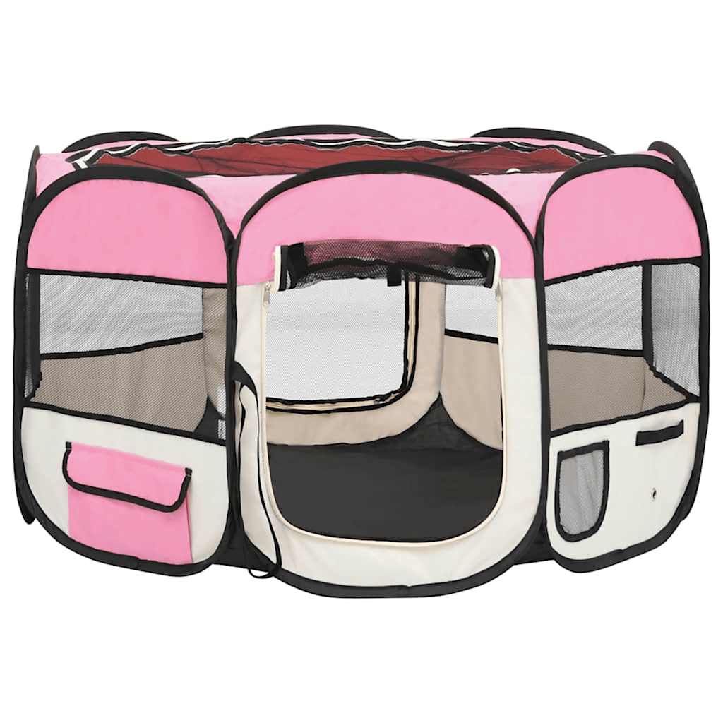 vidaXL Țarc joacă pliabil câini cu sac de transport roz 110x110x58 cm