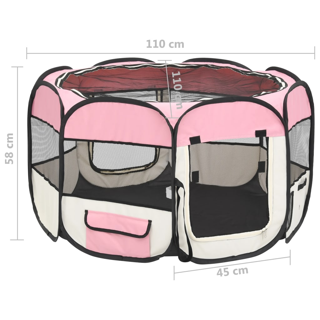 Parc pliable rose pour chien avec sac de transport - 110x110x58 cm