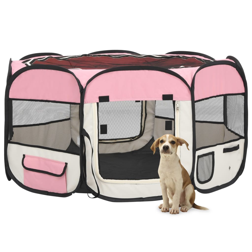 Petrashop  Skládací ohrádka pro psy s taškou růžová 125 x 125 x 61 cm