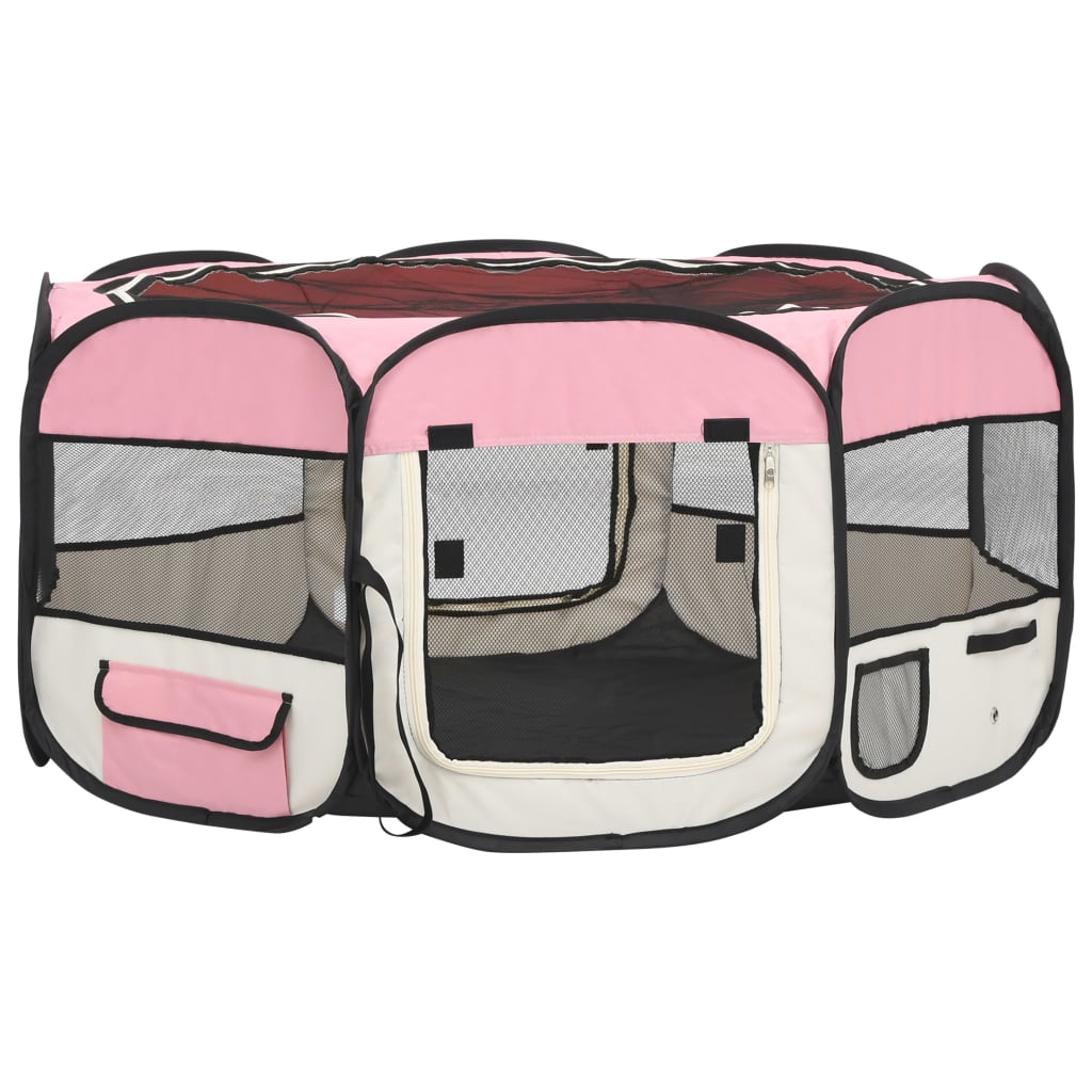 Image of vidaXL Foldable Dog Playpen with Carrying Bag Pink 145x145x61 cm