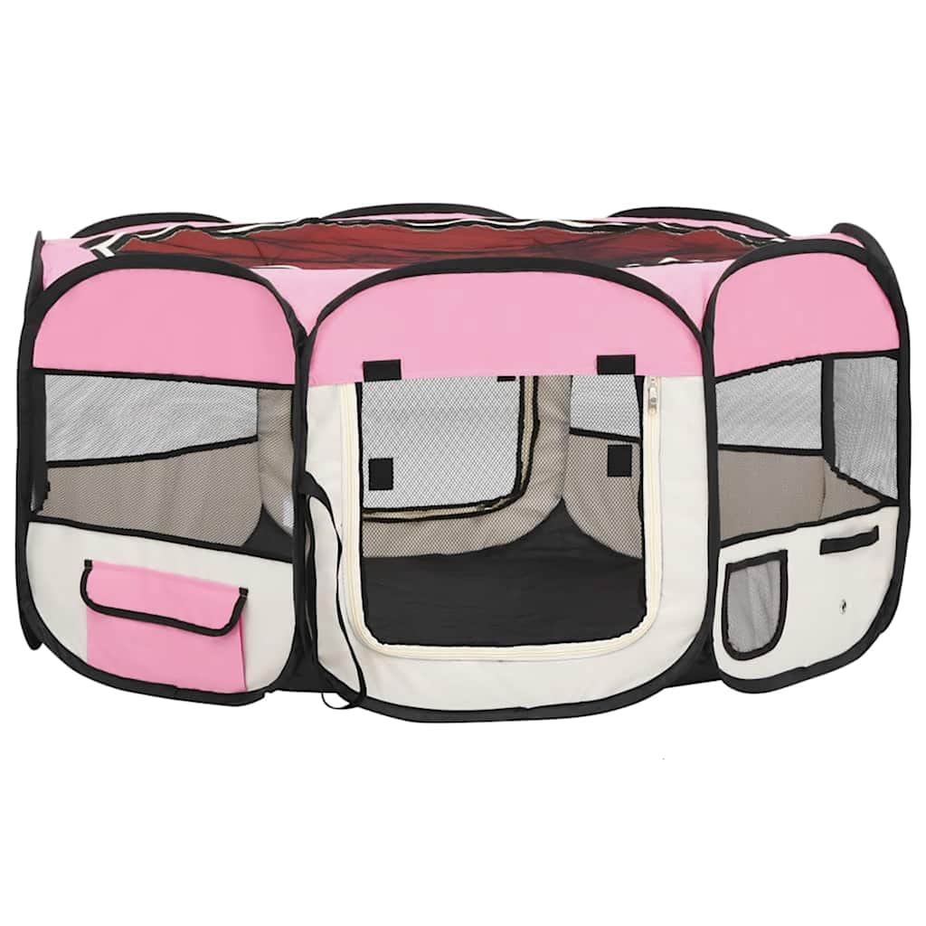 vidaXL Skládací ohrádka pro psy s taškou růžová 145 x 145 x 61 cm