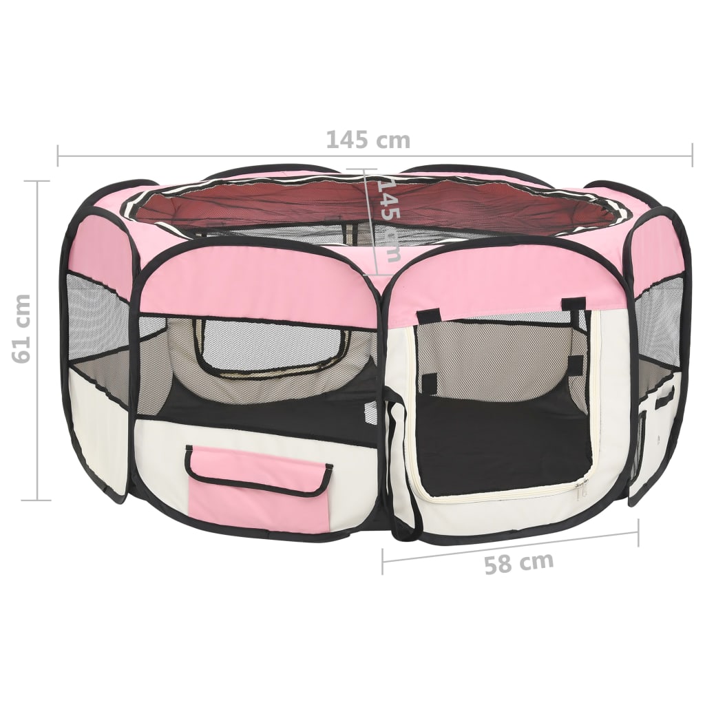 Skladacia ohrádka pre psa s prenosnou taškou ružová 145x145x61 cm