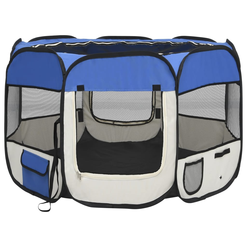 Image of vidaXL Foldable Dog Playpen with Carrying Bag Blue 90x90x58 cm