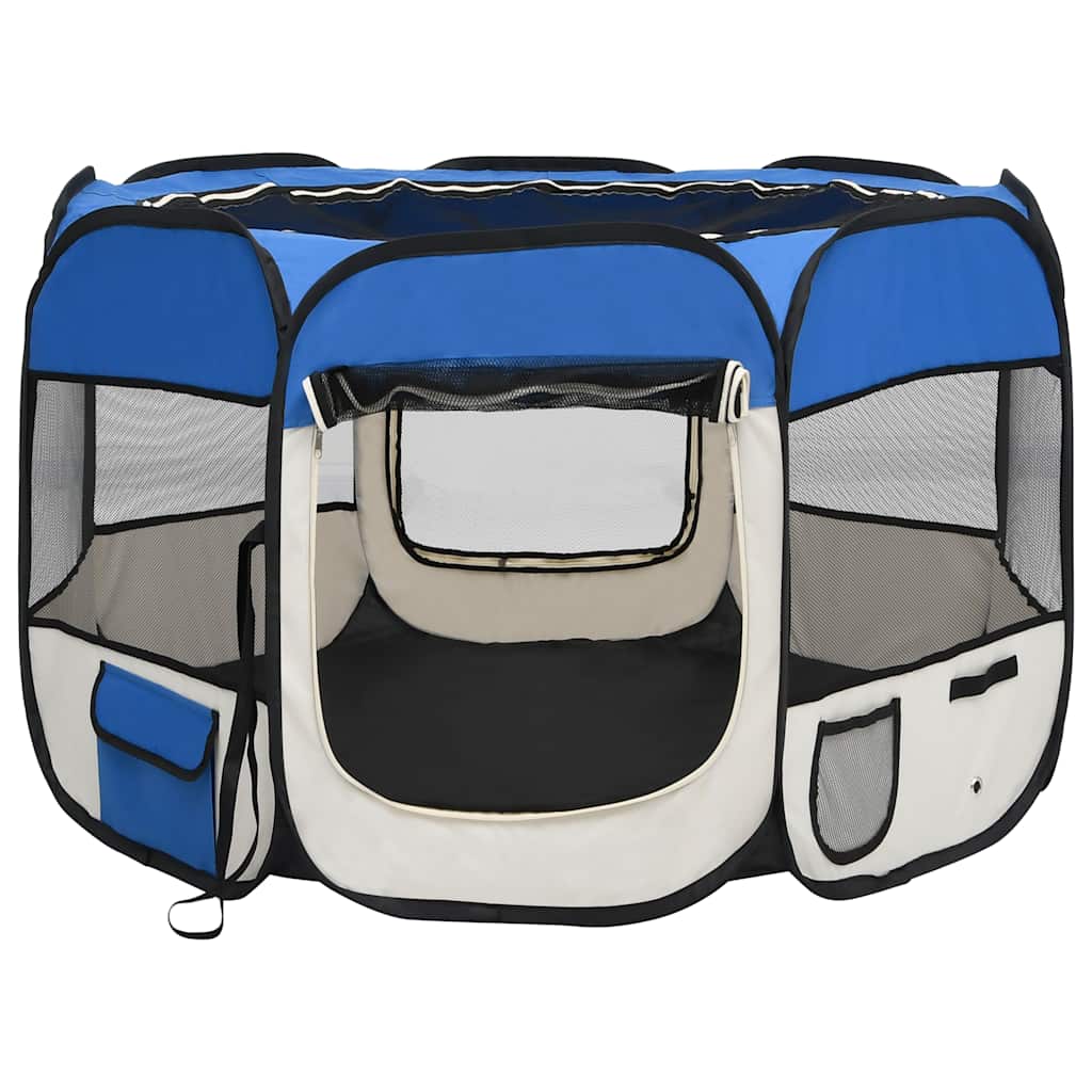 vidaXL Țarc joacă pliabil câini cu sac transport albastru 90x90x58 cm