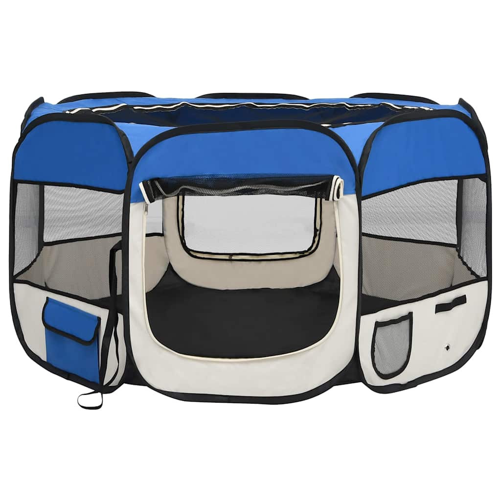 vidaXL Țarc joacă pliabil câini cu sac de transport albastru 110x110x58 cm