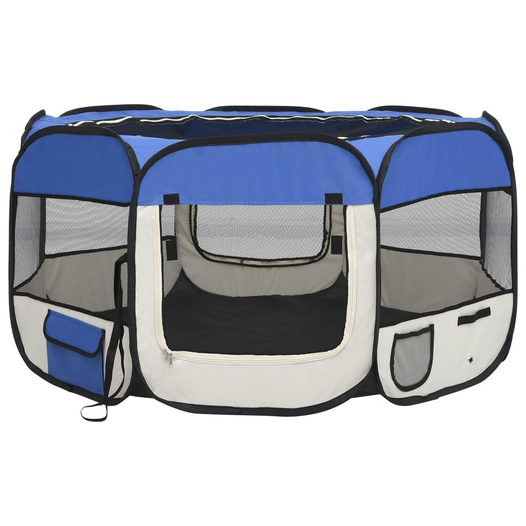 Image of vidaXL Foldable Dog Playpen with Carrying Bag Blue 125x125x61 cm