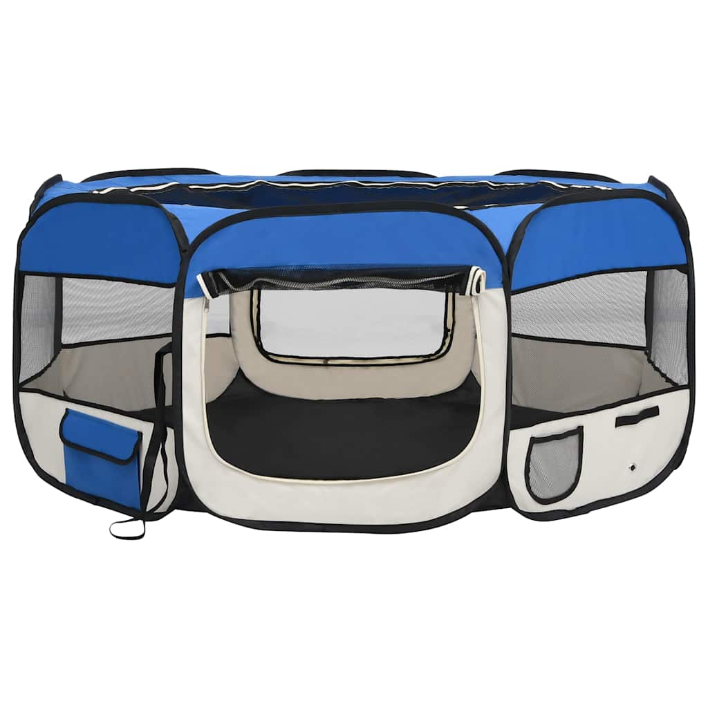 vidaXL Țarc câini pliabil cu sac de transport, albastru, 145x145x61 cm