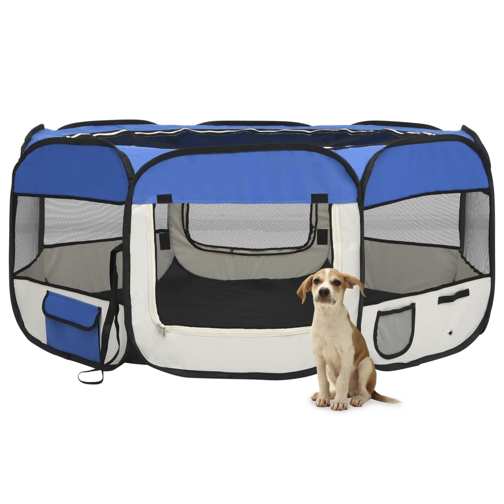 Parc pliable bleu pour chien avec sac de transport - 145x145x61cm