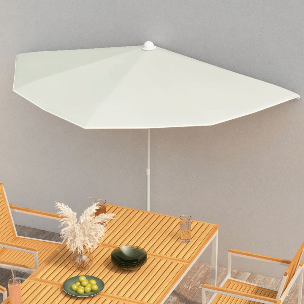 vidaXL halv parasol med stang 180x90 cm sandfarvet