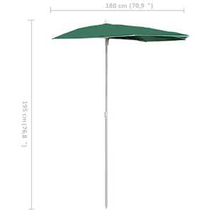 Zahradní půlkruhový slunečník s tyčí 180 x 90 cm zelený - obrázek 8