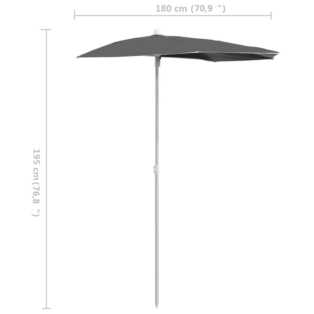 Garden Half Parasol with Pole Outdoor Patio Sunshade Shelter Backyard vidaXL - Picture 11 of 64