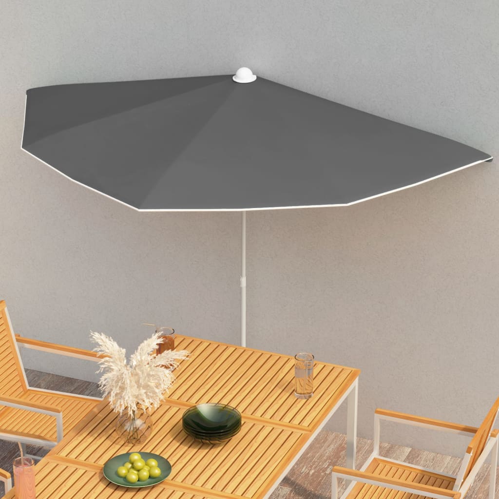 vidaXL halv parasol med stang 180x90 cm antracitgrå