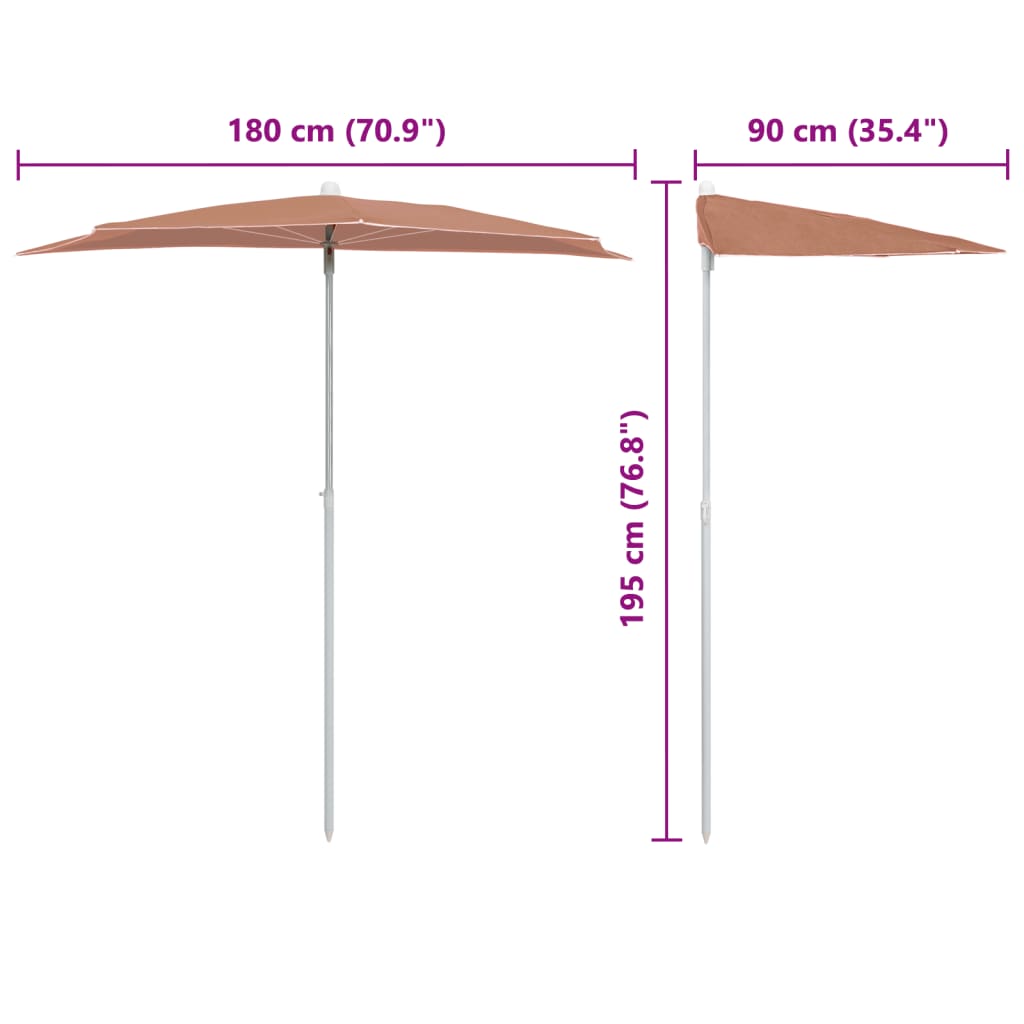 Garden Half Parasol with Pole Outdoor Patio Sunshade Shelter Backyard vidaXL - Picture 53 of 64