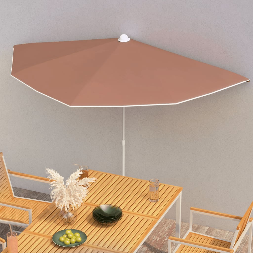 vidaXL Halb-Sonnenschirm mit Mast 180x90 cm Terrakottarot