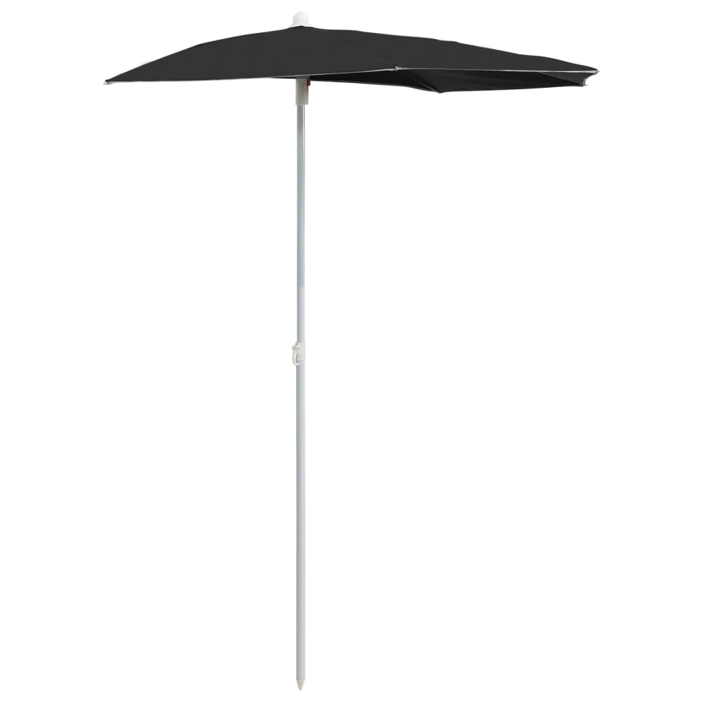 Umbrelă de grădină cu stâlp, negru, 180×90 cm, semirotundă