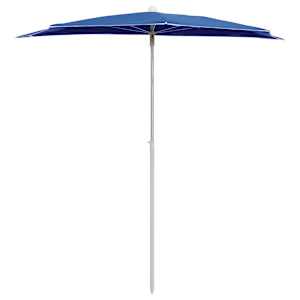 vidaXL Demi-parasol de jardin avec m&acirc;t 180x90 cm bleu azur&eacute;