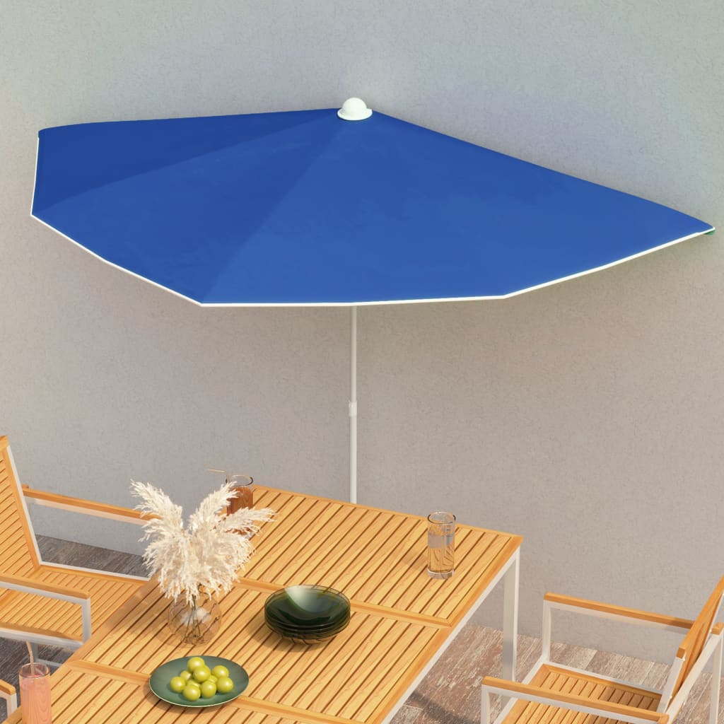vidaXL halv parasol med stang 180x90 cm azurblå