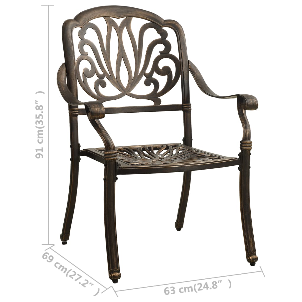2 db bronzszínű öntött alumínium kerti szék 