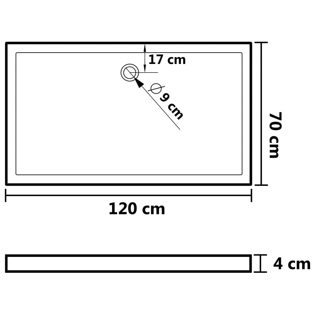 Téglalap alakú fehér ABS zuhanytálca 70 x 120 cm 