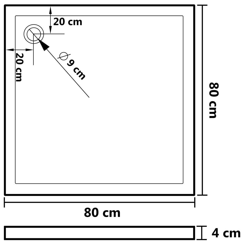 Čtvercová sprchová vanička ABS bílá 80 x 80 cm