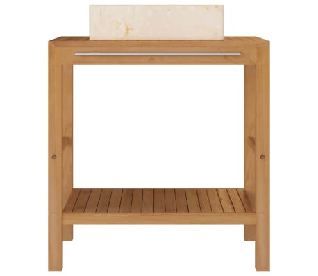 vidaXL Armoire de toilette en teck solide avec lavabo en marbre Crème