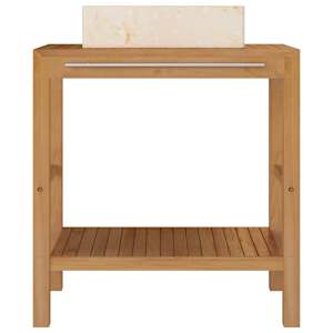 vidaXL Armoire de toilette en teck solide avec lavabo en marbre Crème