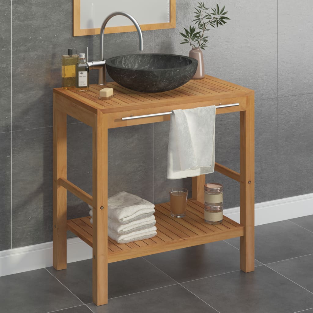 vidaXL Măsuță toaletă, lemn masiv de tec, cu chiuvetă marmură, negru vidaXL imagine 2022 1-1.ro