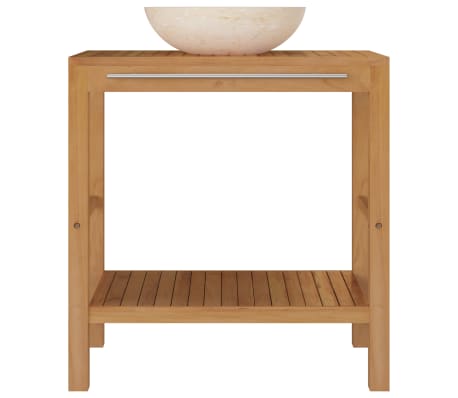 vidaXL Armoire de toilette en teck solide avec lavabo en marbre Cr&egrave;me