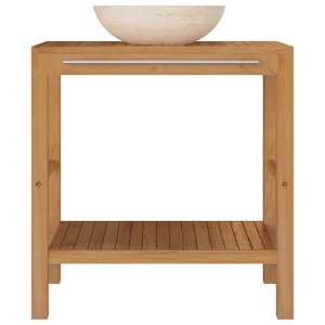 vidaXL Armoire de toilette en teck solide avec lavabo en marbre Cr&egrave;me