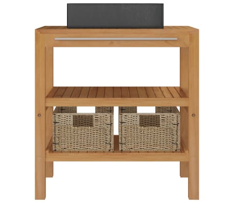 vidaXL Mueble tocador madera teca maciza con lavabo de m&aacute;rmol negro