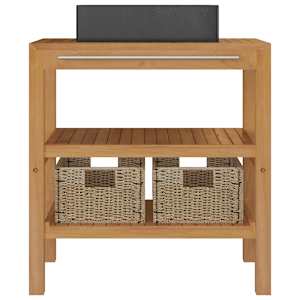 vidaXL Mueble tocador madera teca maciza con lavabo de m&aacute;rmol negro